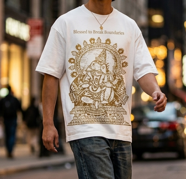 Blessed to Break Boundaries – Lord Ganesha Premium Oversized Graphic T-Shirt